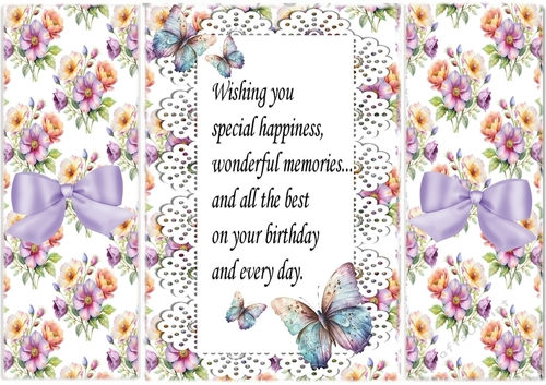 Pretty Floral Gatefold With Birthday Sentiment White Bow (TWO)