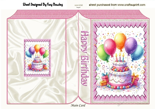 Birthday Cake With Balloons Pink Folded Book (ONE)