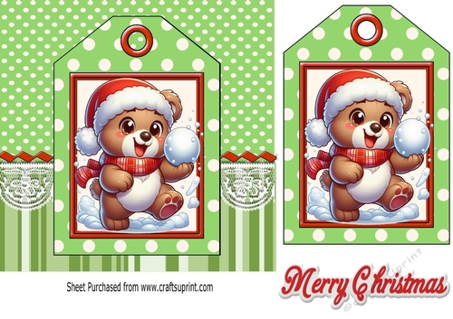 Cute Christmas Teddy Bear On A Tag 7x7 (ONE)