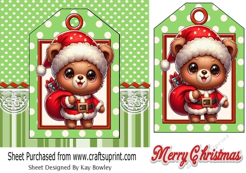 Cute Christmas Teddy Bear On A Tag 7x7 (TWO)