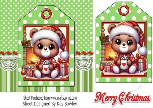 Cute Christmas Teddy Bear On A Tag 7x7 (THREE)