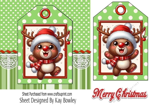 Cute Christmas Teddy Bear On A Tag 7x7 (FOUR)