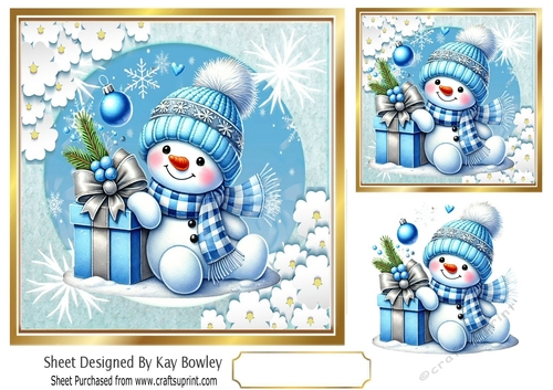 Cute Snowman With Gift 7x7 Toppers (ONE)