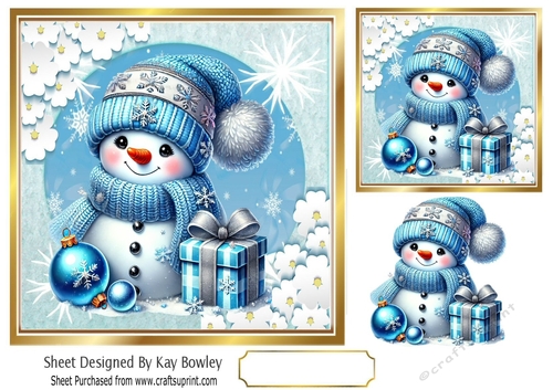 Cute Snowman With Gift 7x7 Toppers (TWO)
