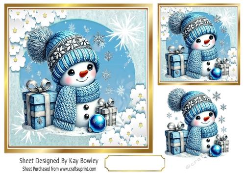 Cute Snowman With Gift 7x7 Toppers (THREE)