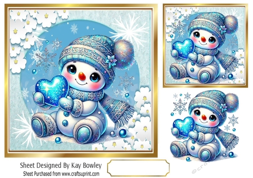 Cute Snowman With A Heart 7x7 Toppers (FOUR)