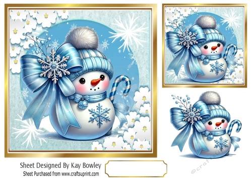 Cute Snowman With A Bow 7x7 Toppers (FIVE)
