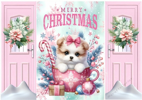 Cute Puppy In Christmas Teacup Pink Gatefold (ONE)