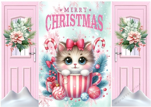 Cute Kitten In Christmas Teacup Pink Gatefold (TWO)