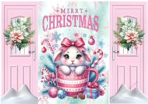 Cute Bunny In Christmas Teacup Pink Gatefold (FIVE)