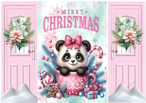Cute Panda In Christmas Teacup Pink Gatefold (SIX)