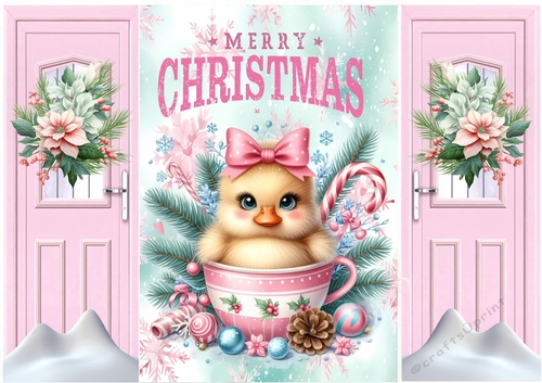 Cute Chick In Christmas Teacup Pink Gatefold (SEVEN)