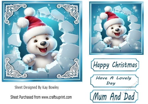 Christmas Polar Bear 3D 7x7 Card Front (ONE)