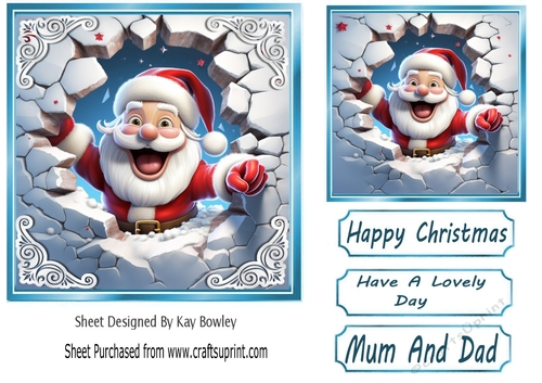 Christmas Santa 3D 7x7 Card Front (TWO)