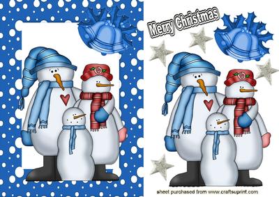 Snowman Family in Snow Frame