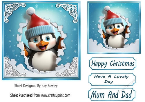 Christmas Penguin 3D 7x7 Card Front (FOUR)