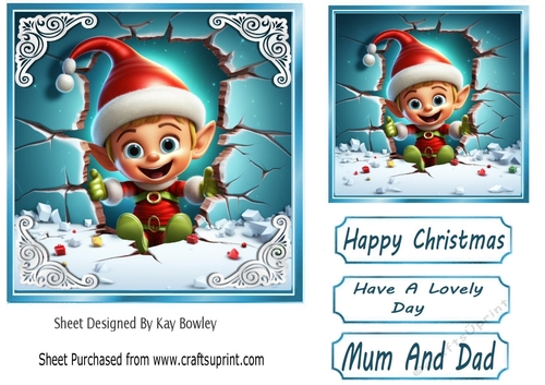 Christmas Santas Elf 3D 7x7 Card Front (FIVE)