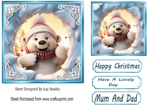 Christmas Polar Bear In A Scarf 7x7 Card Front (SIX)