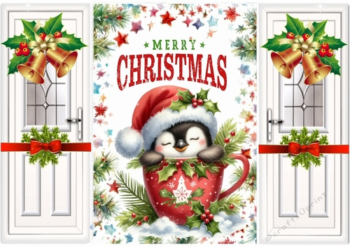 Cute Baby Penguin In A Teacup Christmas Gatefold (THREE)
