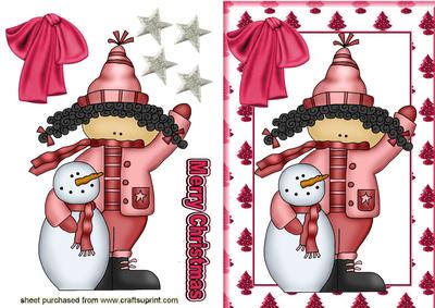 Little Girl with Snowman Playing