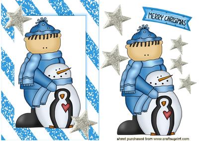 Little Boy with Snowman, Playing