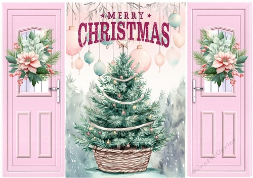 Pretty Christmas Tree In A Basket Pink Gatefold (TWO)