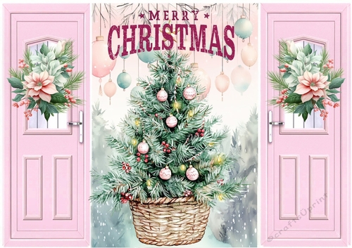 Pretty Christmas Tree In A Basket Pink Gatefold (FOUR)