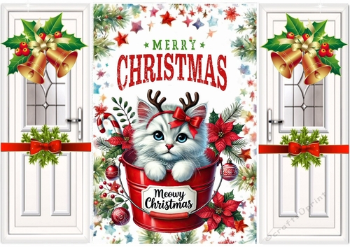 Cute Kitten in A Bucket Gatefold With Bells & Bows (ONE)