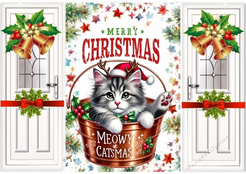 Cute Kitten in A Bucket Gatefold With Bells & Bows (TWO)