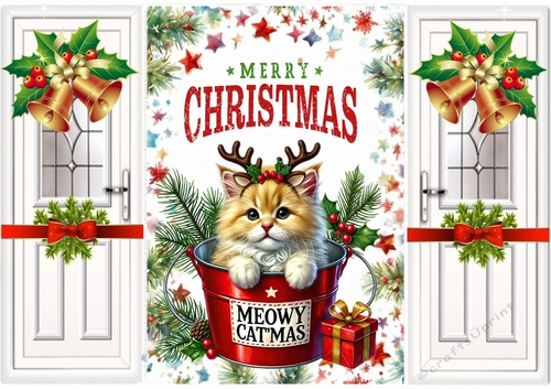 Cute Kitten in A Bucket Gatefold With Bells & Bows (THREE)