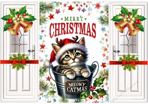 Cute Kitten in A Bucket Gatefold With Bells & Bows (FOUR)