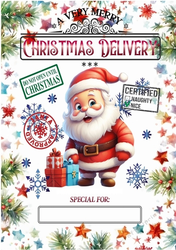 Lovely A4 Christmas Frame With Santa NAME TAG, (ONE)