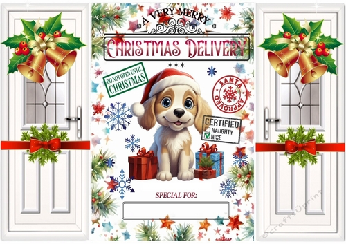 Cute Puppy Gatefold With Bells & Bows And Name Tag (ONE)