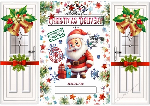 Cute Santa Gatefold With Bells & Bows And Name Tag (TWO)