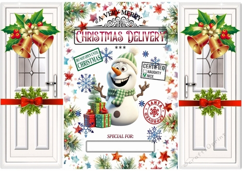 Cute Snowman Gatefold With Bells & Bows And Name Tag (FOUR)