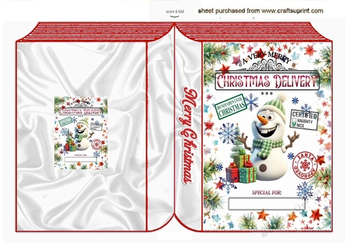 Lovely Christmas Folded Book With Snowman NAME TAG, (TWO)