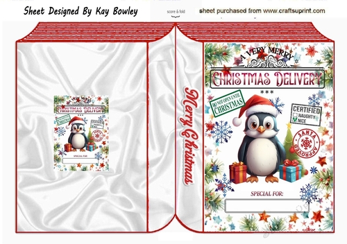 Lovely Christmas Folded Book With Penguin NAME TAG, (THREE)
