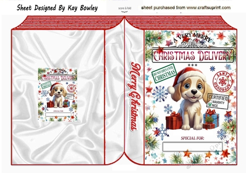 Lovely Christmas Folded Book With Puppy NAME TAG, (FOUR)