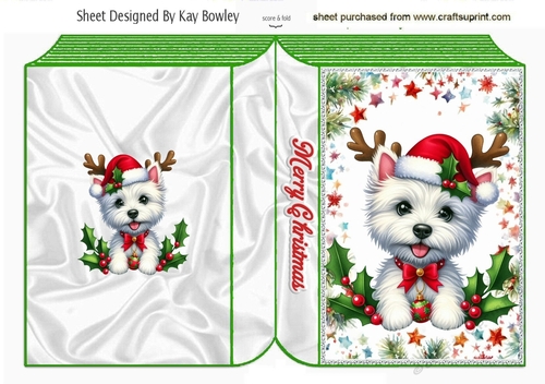 Cute Puppy With Christmas Holly Folded Book (ONE)