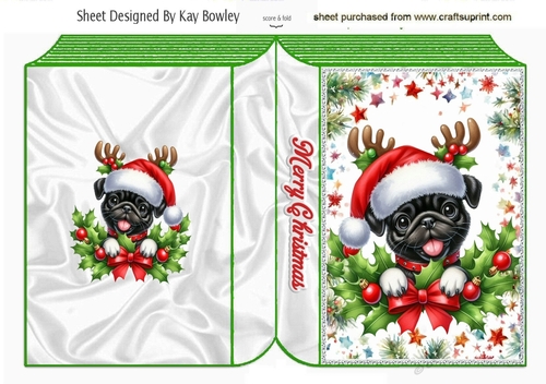Cute Pug Puppy With Christmas Holly Folded Book (THREE)