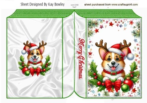 Cute Corgi Puppy With Christmas Holly Folded Book (FOUR)