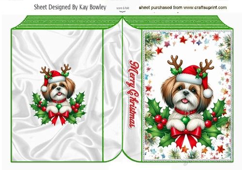 Cute Puppy With Christmas Holly Folded Book (SIX)