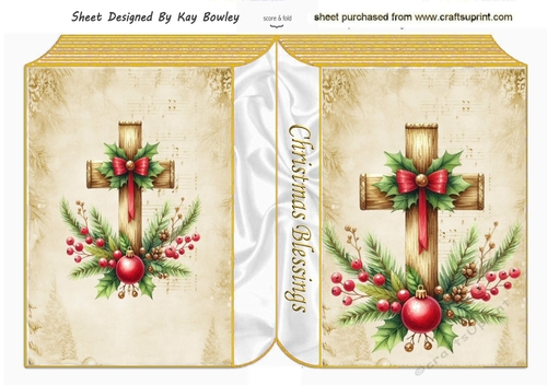 Religious Christmas Blessings Cross Gold Folded Book  (ONE)