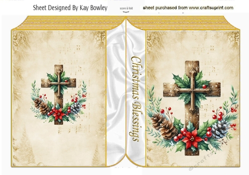 Religious Christmas Blessings Cross Gold Folded Book  (TWO)