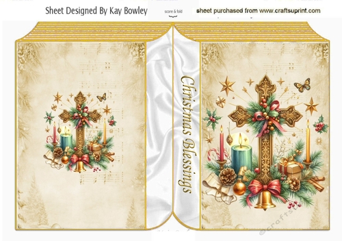 Religious Christmas Blessings Cross Gold Folded Book  (THREE)