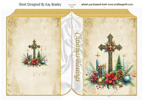Religious Christmas Blessings Cross Gold Folded Book  (FOUR)