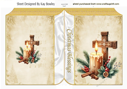 Religious Christmas Blessings Cross Gold Folded Book  (FIVE)