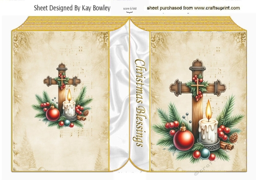 Religious Christmas Blessings Cross Gold Folded Book  (SIX)