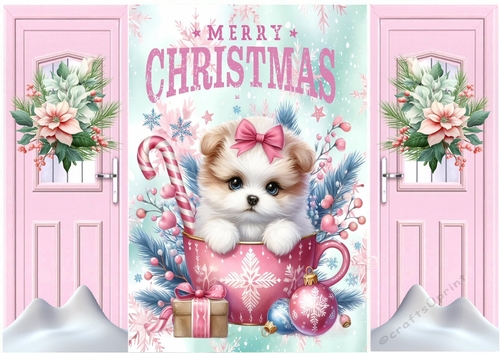 Cute Puppy In Christmas Teacup Pink Gatefold (TWO)