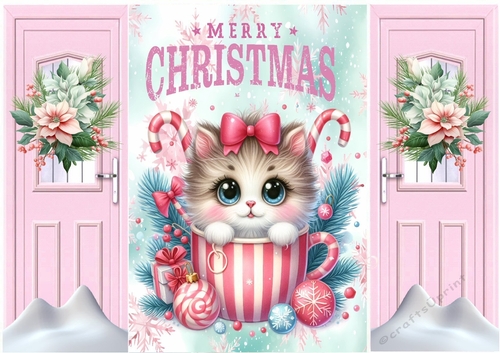 Cute Kitten In A Teacup Pink Gatefold (THREE)